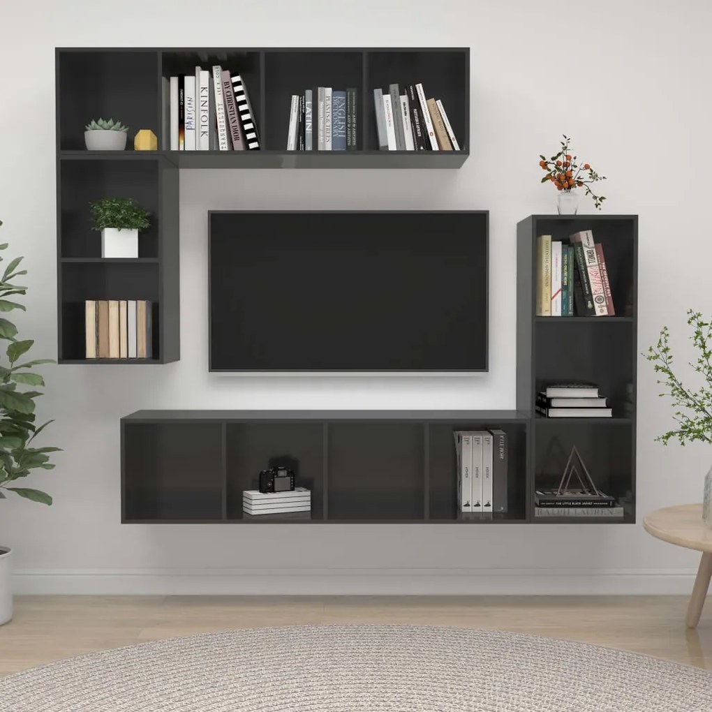 Set Mobile Tv 4 Pz Grigio Lucido İn Truciolato /