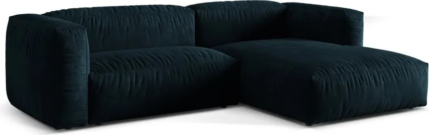 Divano angolare componibile blu scuro (con penisola a destra/con chaise lounge) con rivestimento in velluto Martina – Micadoni