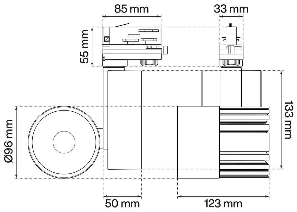 Faro LED 40W Binario Trifase Nero CRI92 100° Bridgelux LED Colore Bianco Naturale 4.000K