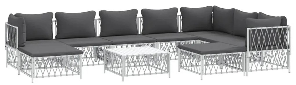 Set Salotto da Giardino 10 pz con Cuscini in Acciaio Bianco