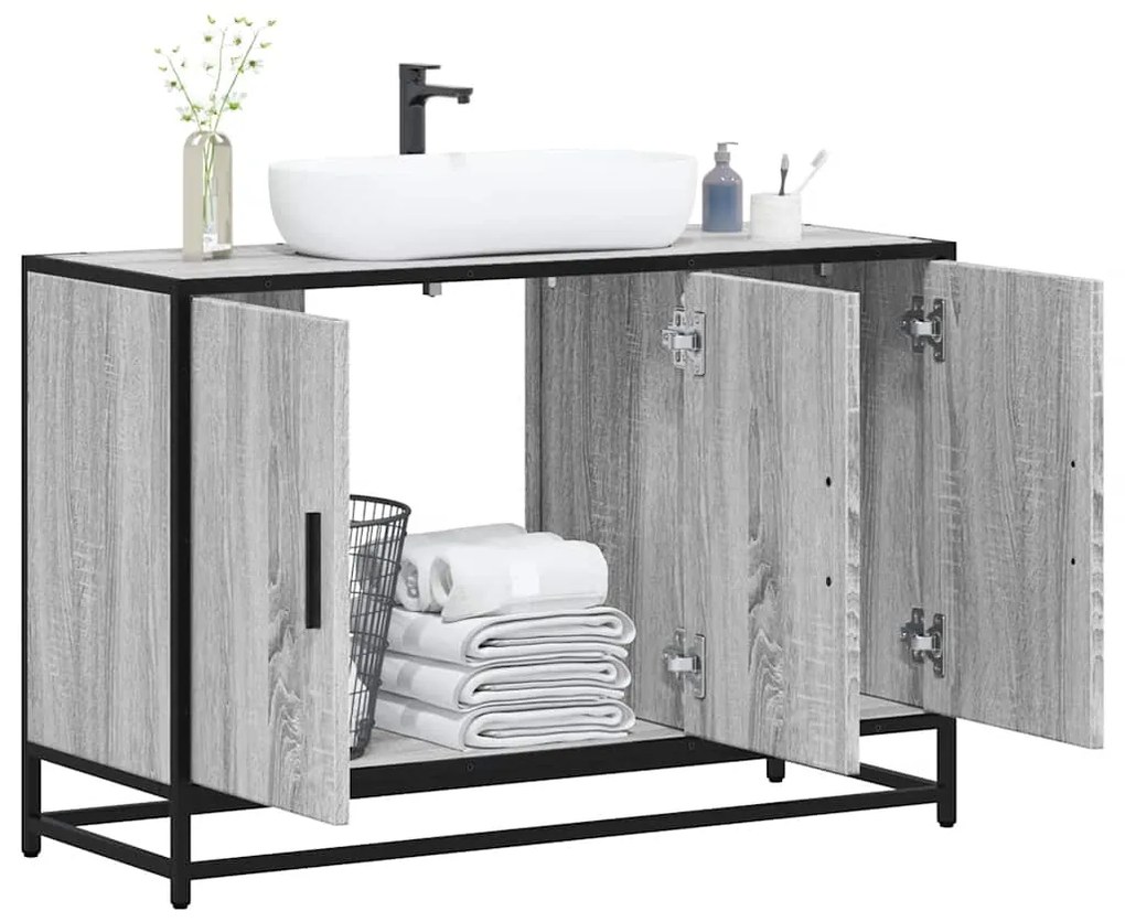 Mobile Lavabo Bagno Grigio Sonoma 90x33x60 Cm Legno Multistrato /