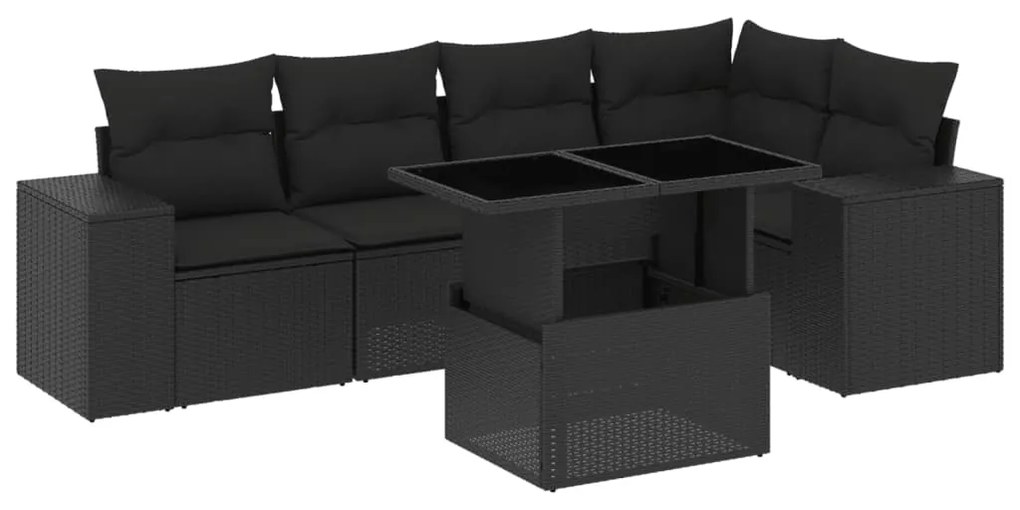 Set divano da giardino 6 pz con cuscini nero in polyrattan