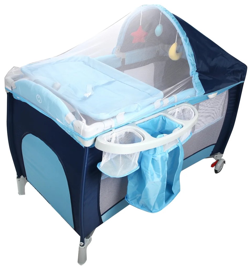 Costway Culla per bimbo pieghevole con zanzariera 120x60x76cm lettino bimbo a due livelli regolabile Blu