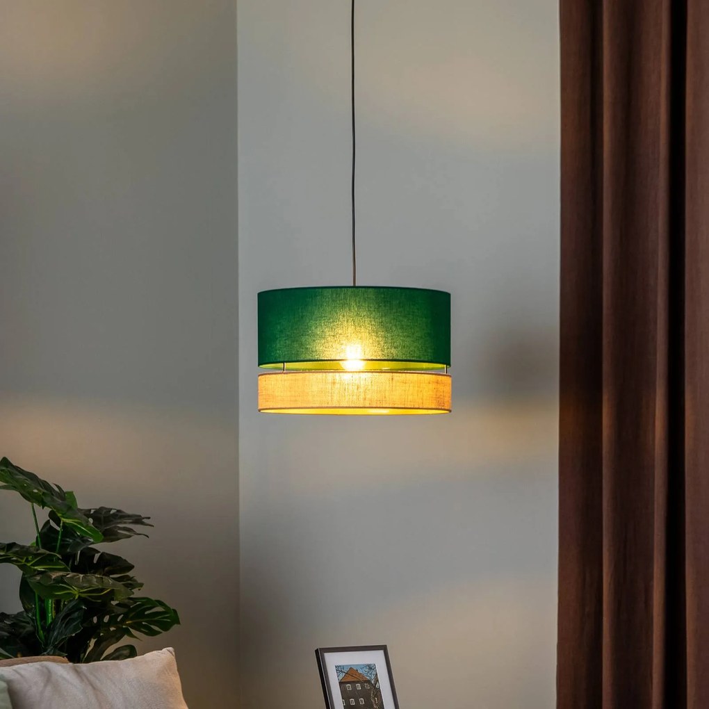 Lampada a sospensione Euluna Levo, Ø 40 cm, juta/verde scuro
