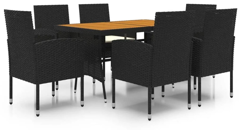 Set da pranzo per esterni 7 pz in polyrattan nero