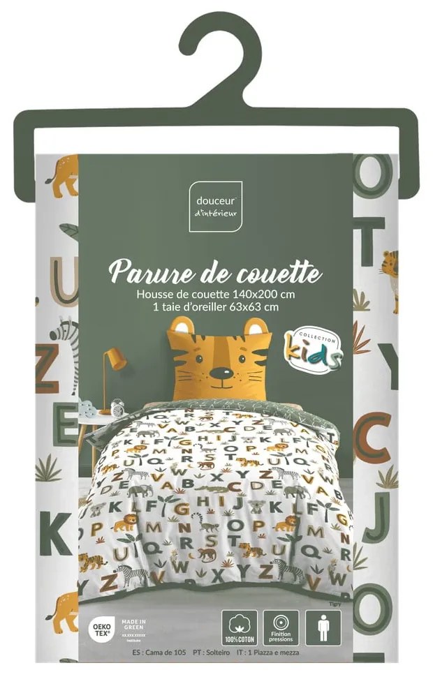Set copripiumino e federa da bambini in cotone per letto singolo 140x200 cm Tigry – douceur d'intérieur