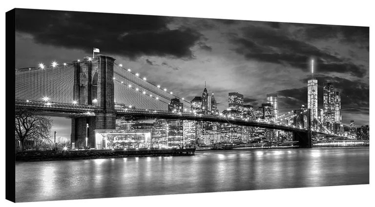 Stampa su tela Brooklyn by night b&w, multicolore 190 x 90 cm