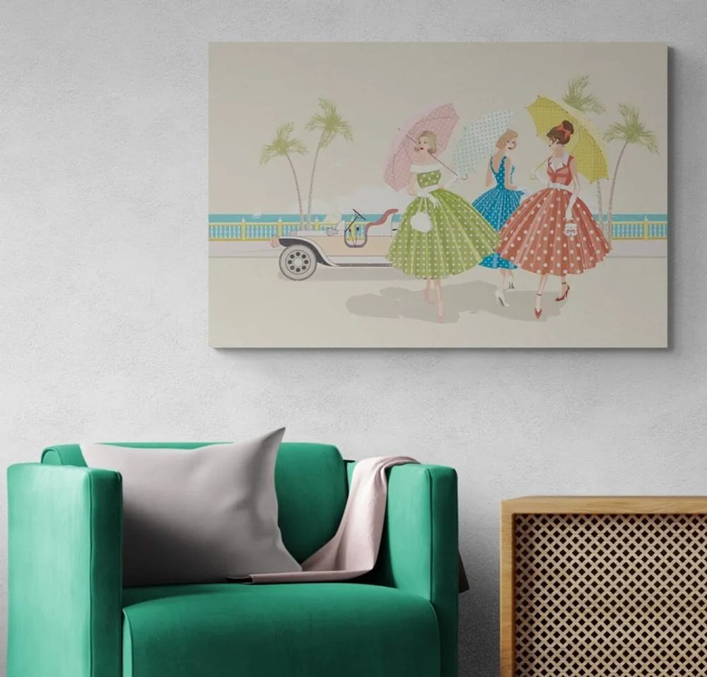 Quadro su tela – Signore retrò con ombrelli