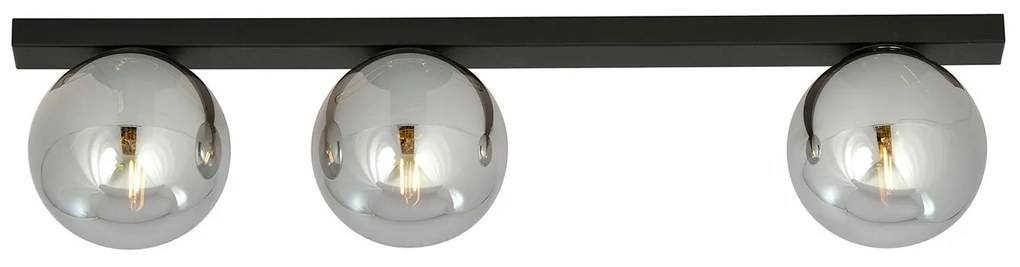 Plafoniera Moderna 3 Luci Giapeto Barra In Acciaio Nero E Sfere Di Vetro Fumè