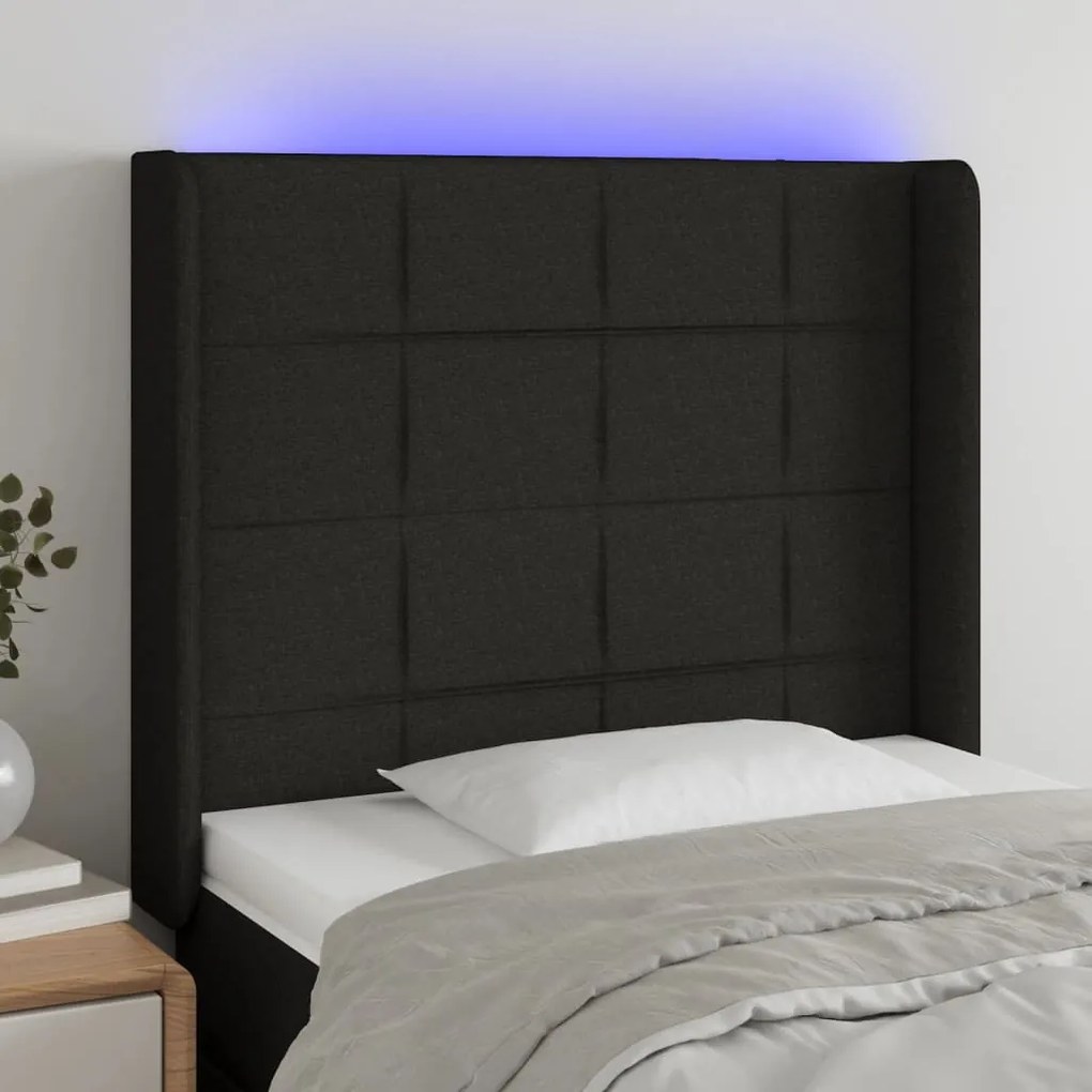 Testiera A Led Nera 83x16x118/128 Cm İn Tessuto /