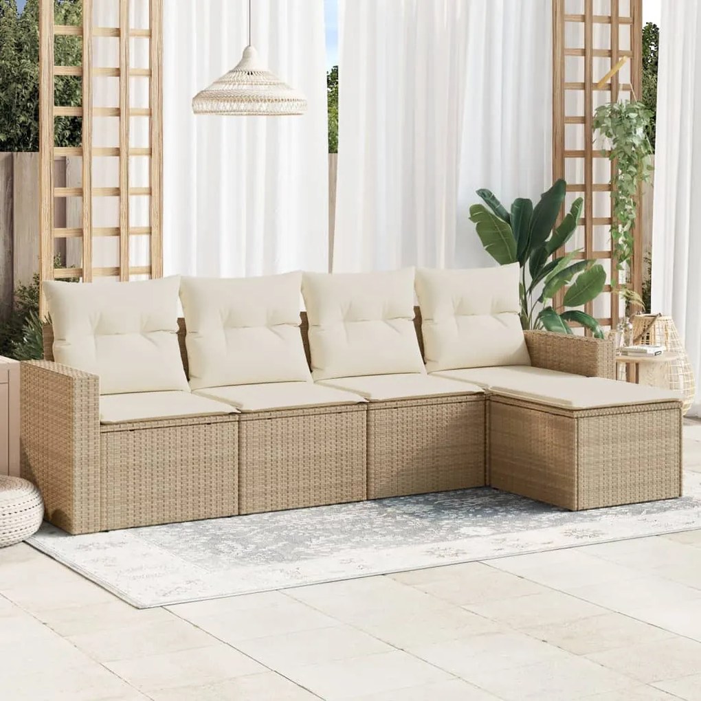 Set divano da giardino 5 pz con cuscini beige in polyrattan