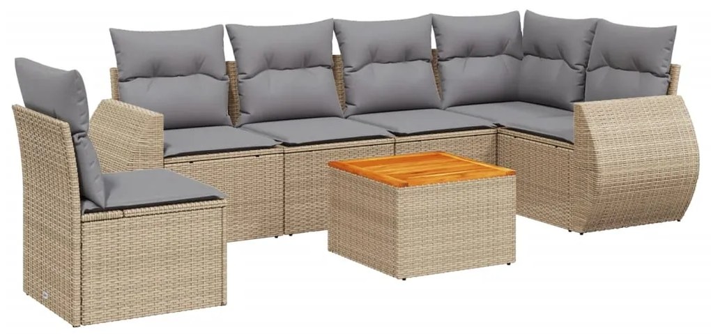 Set divani da giardino 7 pz con cuscini beige in polyrattan