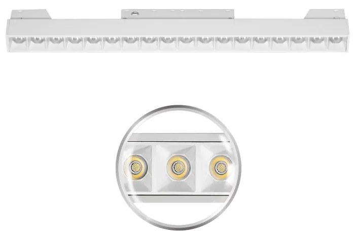 Faro LED Lineare 18W Magnetico 32cm CRI92, UGR16, Bianco 48V Colore Bianco Caldo 3.000K