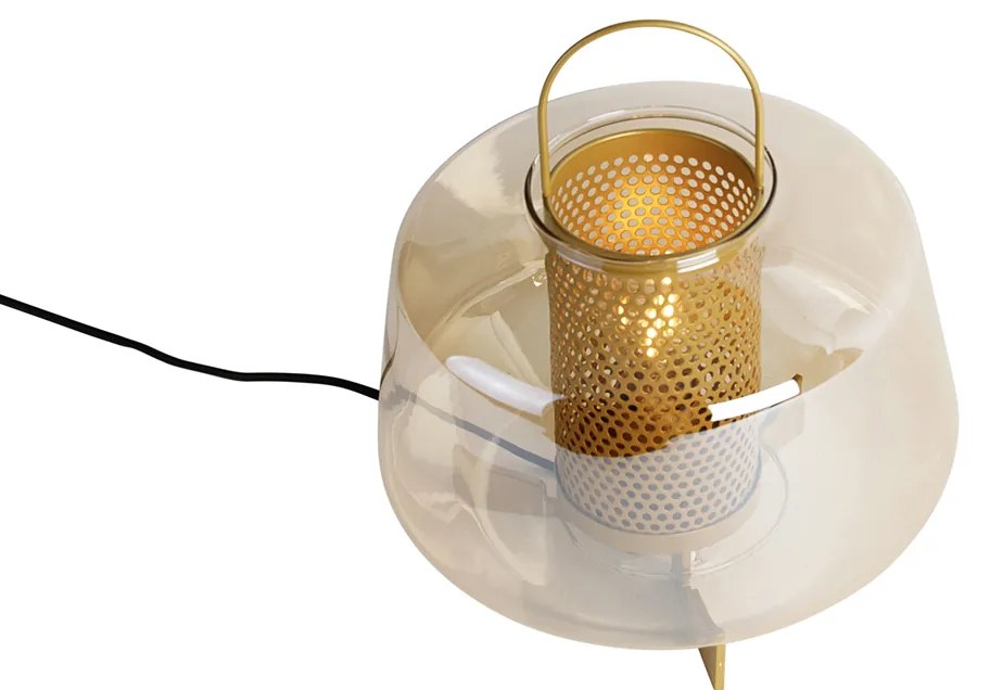 Lampada da tavolo Art Déco dorata con vetro ambrato 30 cm - Kevin