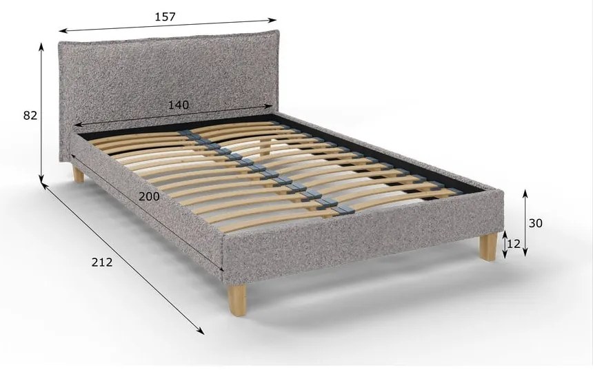 Letto matrimoniale imbottito grigio con griglia 140x200 cm Tina - Ropez