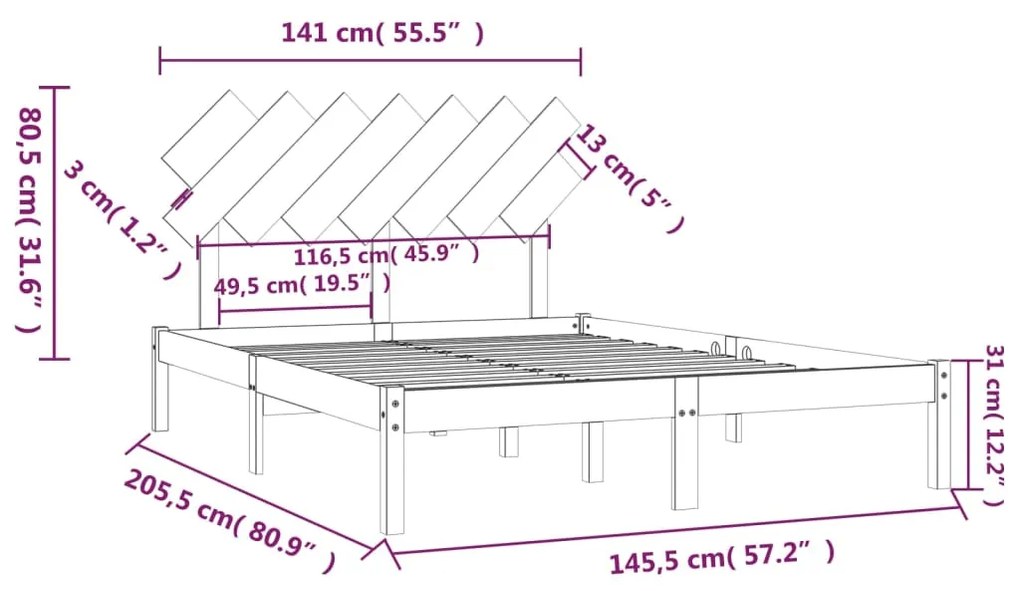 Giroletto Nero 140x200 cm in Legno Massello