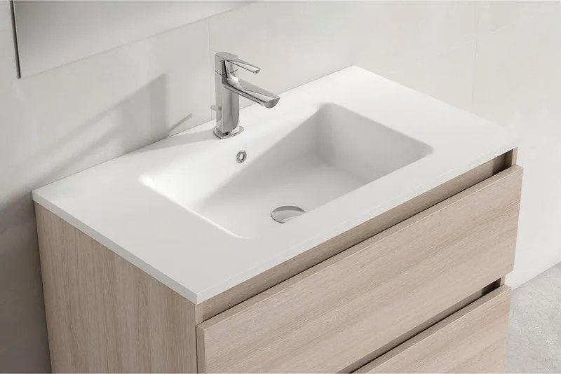 Lavabo a incasso rettangolare vasca centrale Hasvuk L 81 x H 14 x P 46 cm in resina bianco opaco