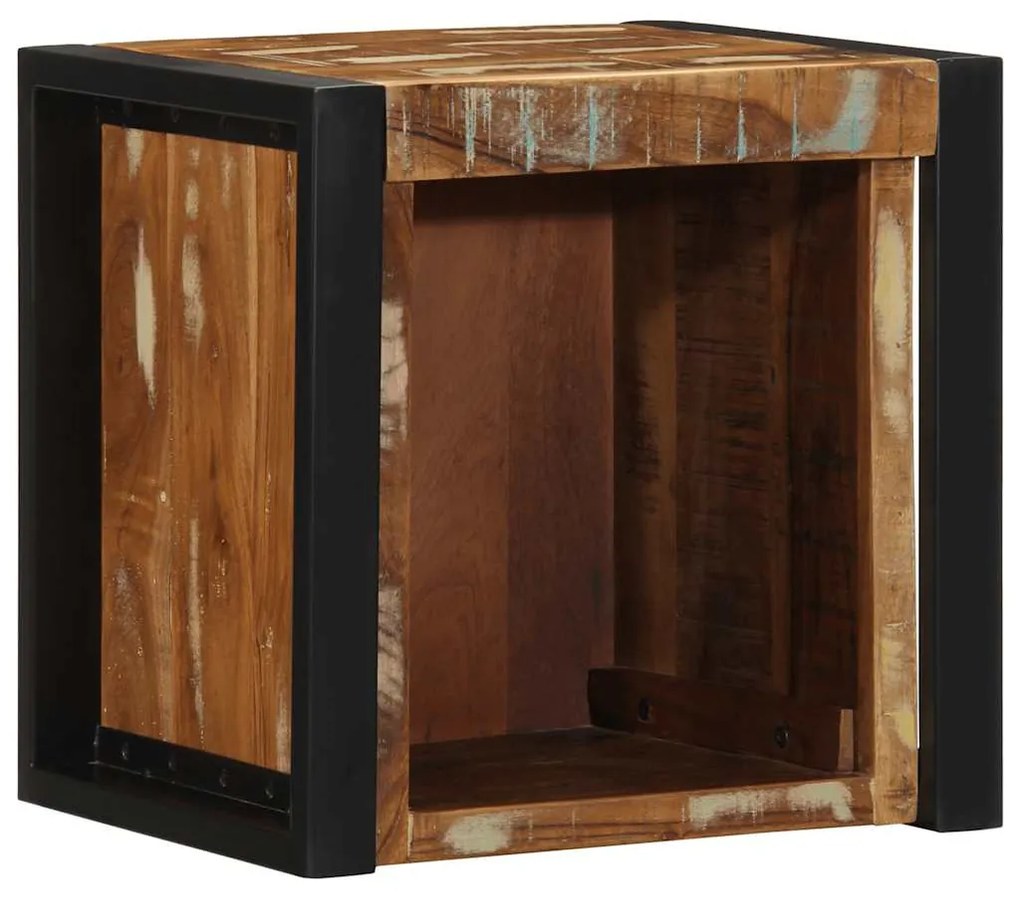 Comodino Multicolore 40x35x40 Cm İn Legno Massello Recupero /