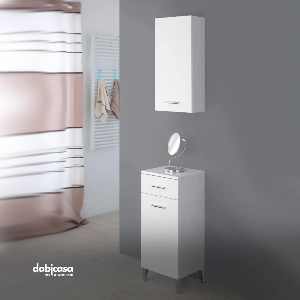 Base Singola "Stella" Colore Bianco Lucido da 83cm con un Cassetto ed un Anta Reversibile