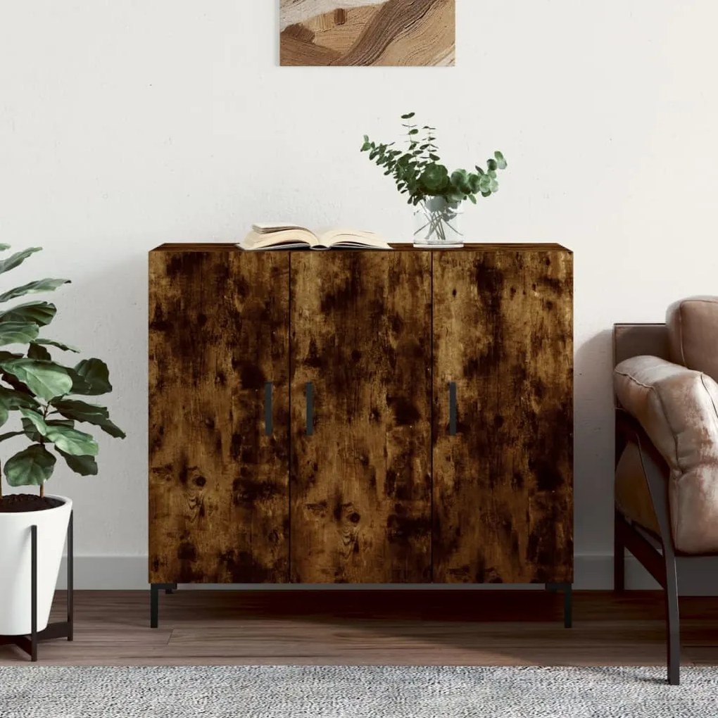 Credenza Rovere Fumo 90x34x80 Cm İn Legno Multistrato /