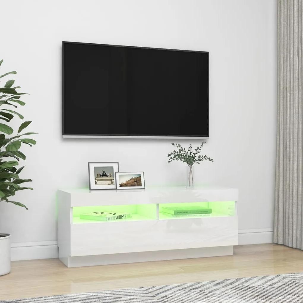 Mobile Porta TV con Luci LED Bianco Lucido 100x35x40 cm