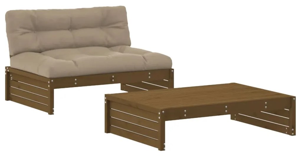 Set divani da giardino 2 pz con cuscini in legno massello miele