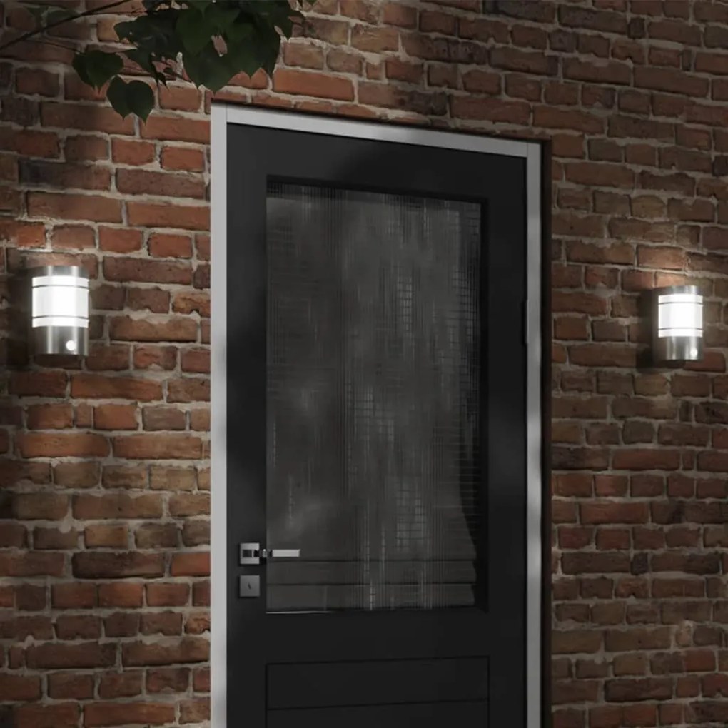 Applique Per Esterno Con Sensore 2 Pz Argento İn Acciaio Inox /