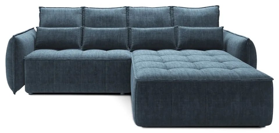 Divano angolare blu allungabile/con contenitore (con penisola a destra/con chaise lounge) e rivestimento in velluto Campo – ELTAP