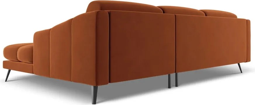 Divano angolare arancione (con penisola a destra) con rivestimento in velluto Nalu – Makamii