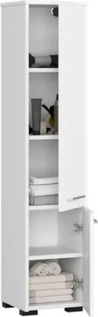 Colonna Da Bagno Multiuso 2 Ante Con Ripiani 30x30x140 Cm Bianca Serena