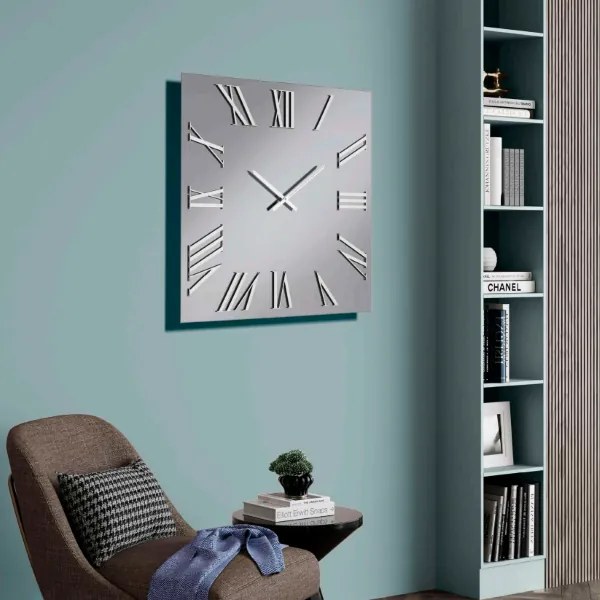 Orologio quadrato in cristallo Fumč e numeri Argento 60x60 cm - ROGER
