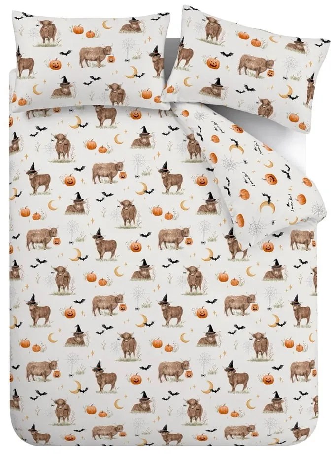 Set copripiumino e federa greige per letto matrimoniale e per letto esteso 230x220 cm Halloween Highland Cow – Catherine Lansfield