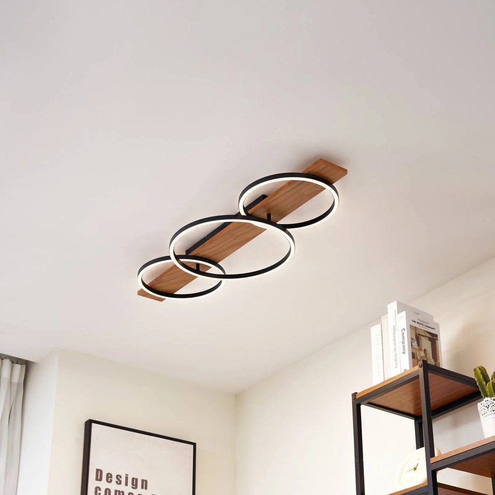 Plafoniera a LED Galad Lindby, dimmerabile, Legno chiaro, Soggiorno / Sala da pranzo, Legno, Moderno, Plafoniera LED