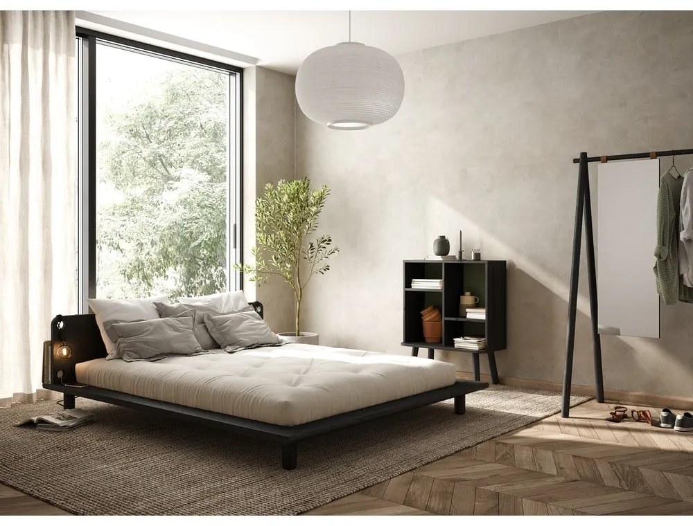 Letto matrimoniale nero in legno di pino con griglia 140x200 cm Peek - Karup Design