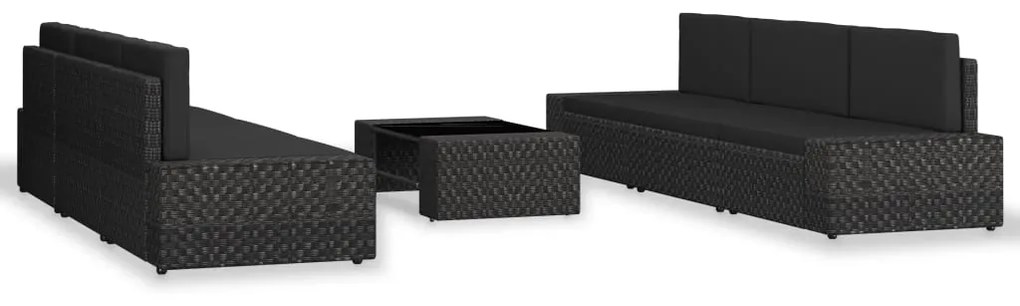 Set Divani da Giardino 7 pz in Polyrattan Nero