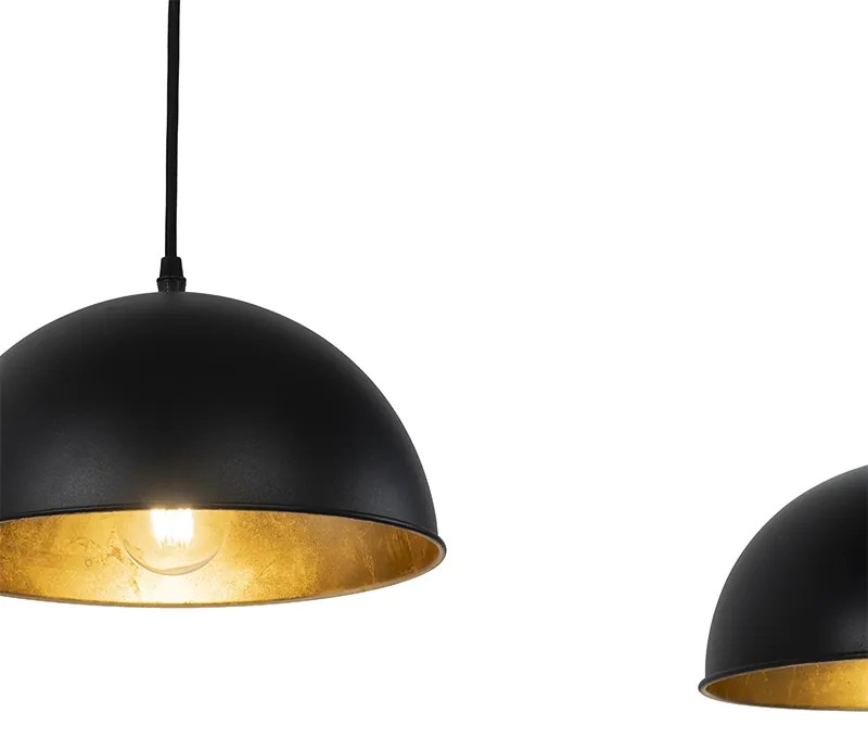 Lampada a sospensione industriale nera con oro 3 luci - Magnax