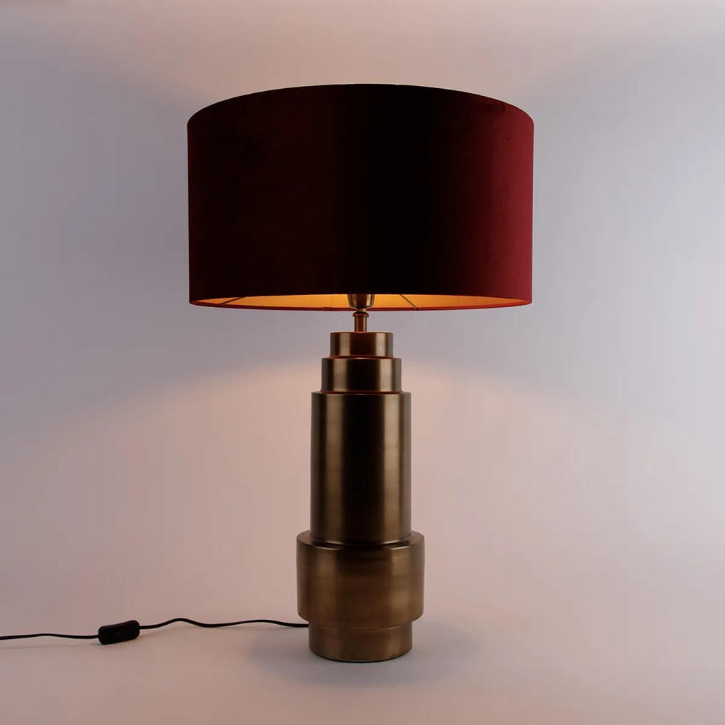 Lampada da tavolo in velluto bronzo con paralume rosso e oro 50 cm - Bruut