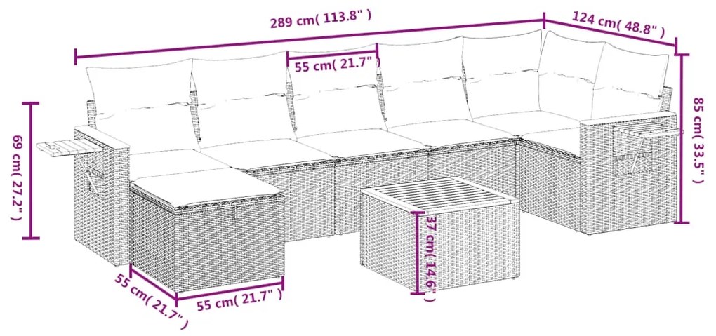 Set Divani da Giardino con Cuscini 8 pz Nero in Polyrattan