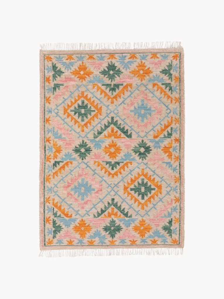 Tappeto kilim tessuto a mano con bordi a frange Zohra