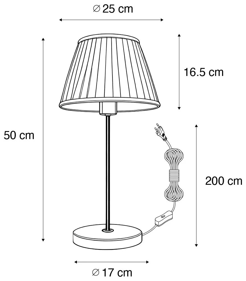 Lampada da tavolo retrò in ottone con paralume plissé bianco 25 cm - Kaso