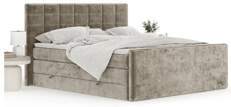 Letto boxspring marrone chiaro con contenitore 180x200 cm Ava – Maison de Rêve