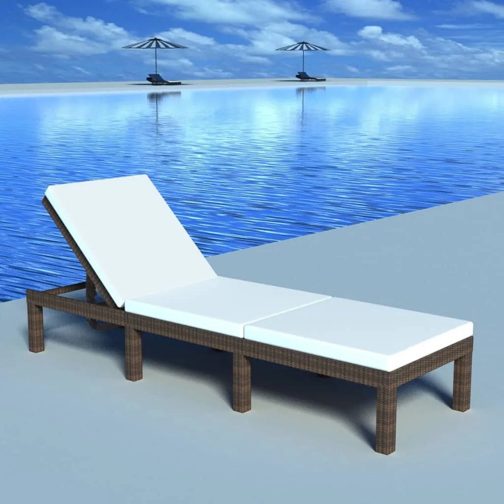 Lettino Prendisole Con Cuscino İn Polyrattan Marrone /