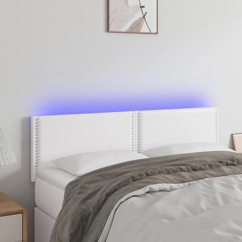 Testiera Bianca A Led 144x5x78/88 Cm İn Similpelle /