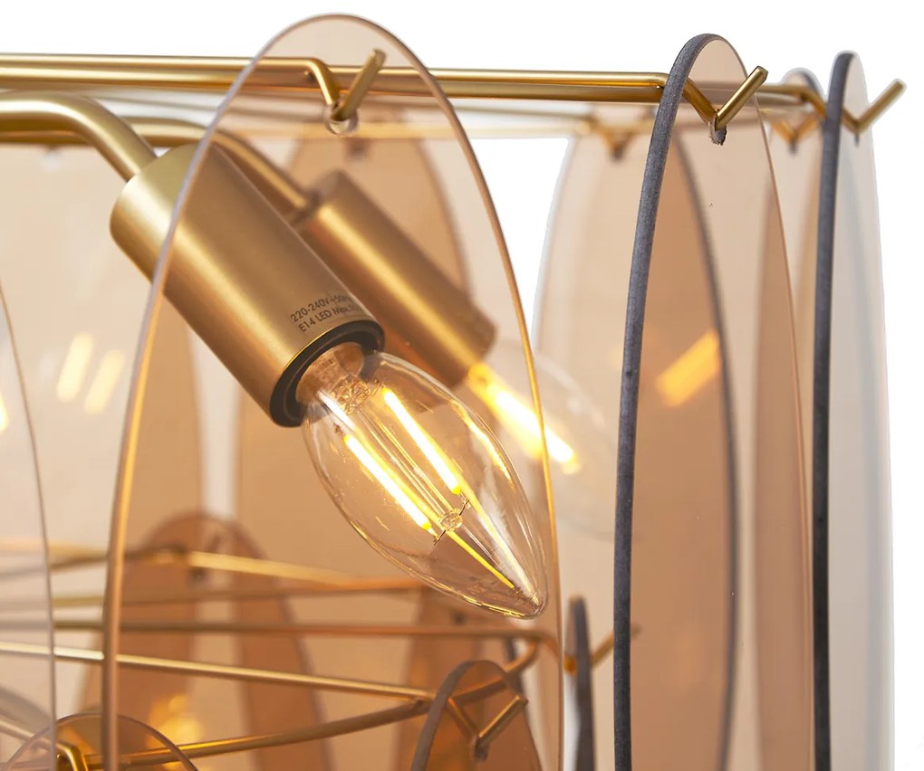 Lampada a sospensione Art Déco oro con vetro ambrato ovale 14 luci - Mochan