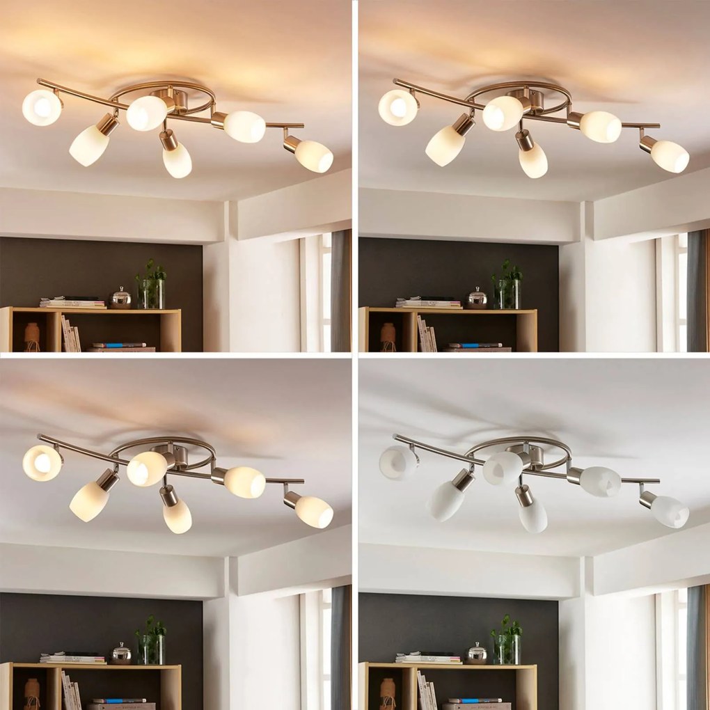 Lindby fatto Arda, 75 cm, a 6 luci, nichel, vetro, E14