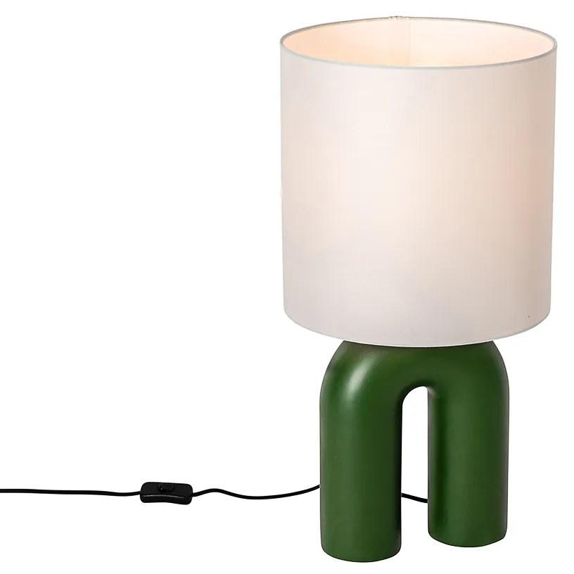 Lampada da tavolo di design verde con paralume in lino bianco - Lotti