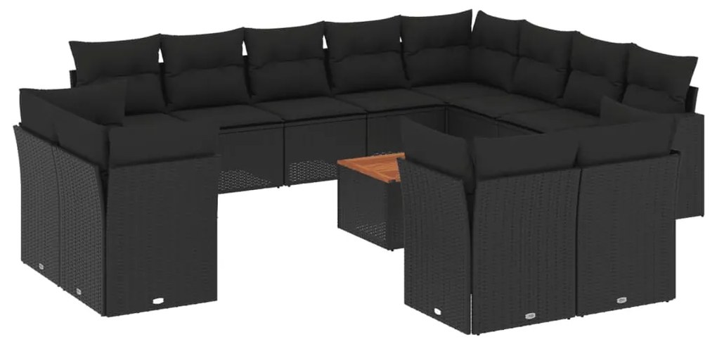 Set divani da giardino 13pz con cuscini nero in polyrattan