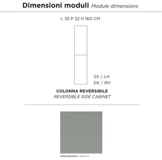 Colonna da bagno reversibile moderna PIAVE ad 2 ante Verde Frassinato