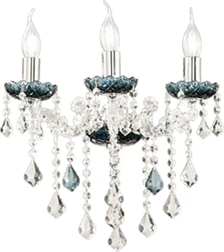 Applique DAMASCO 40x27 cm a 3 luci con decorazioni in cristallo Ottanio