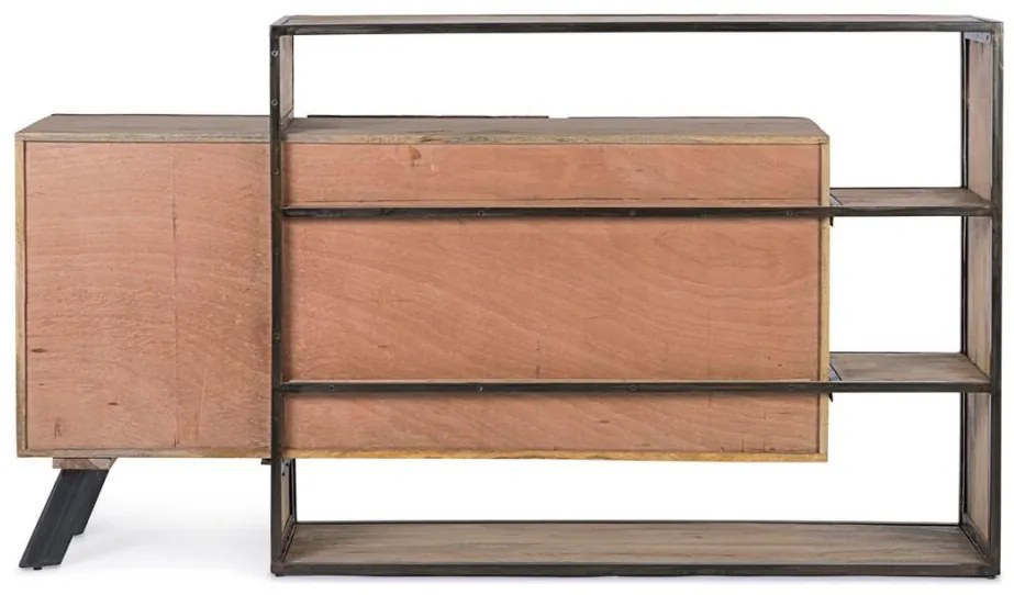 Credenza MANCHESTER in legno di mango e acciaio nero, 175x38x100 cm